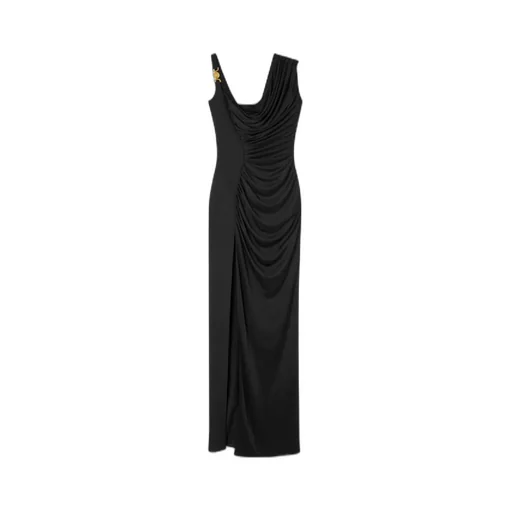 Medusa Head Logo Plaque Side-Slit Maxi Dress