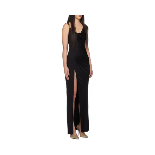 Medusa Head Logo Plaque Side-Slit Maxi Dress