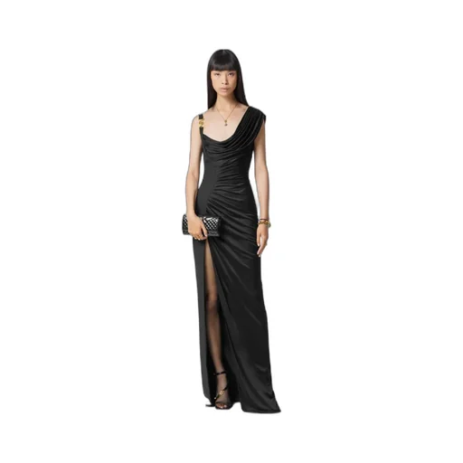 Medusa Head Logo Plaque Side-Slit Maxi Dress