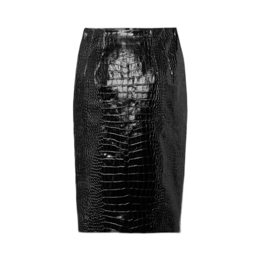 Embossed Zipped Midi Skirt