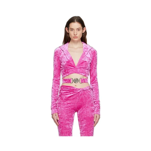 Medusa Plaque Crossover Velvet Top