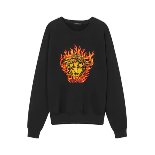 Medusa Flame-Embroidered Crewneck Sweatshirt