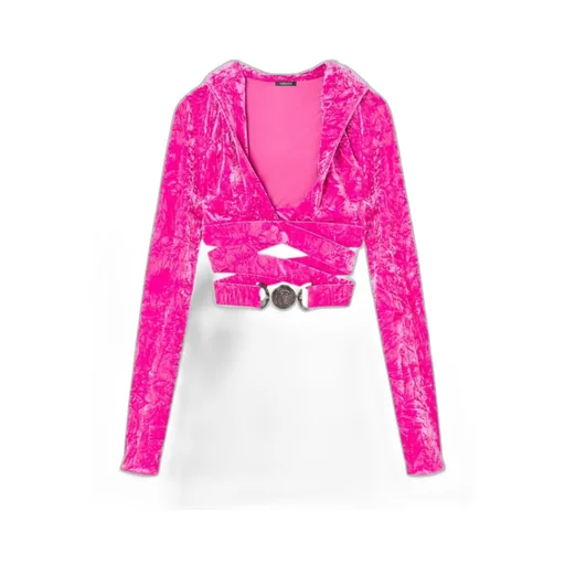 Medusa Plaque Crossover Velvet Top