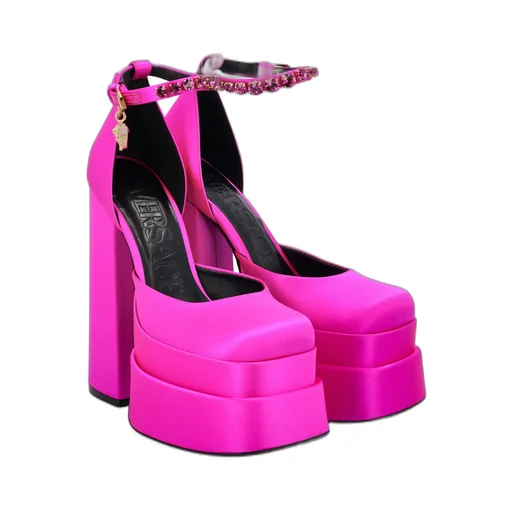 Medusa Head Charm Satin Platform Pumps