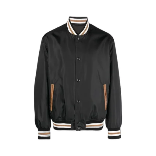 Stripe-Detailed Buttoned Bomber Jacket