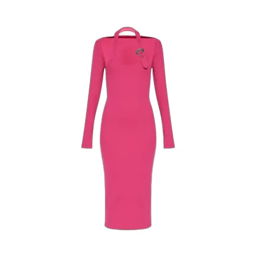 Halterneck Ribbed-Knit Midi Dress