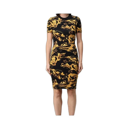 Baroque-Print Short-Sleeve Mini Dress