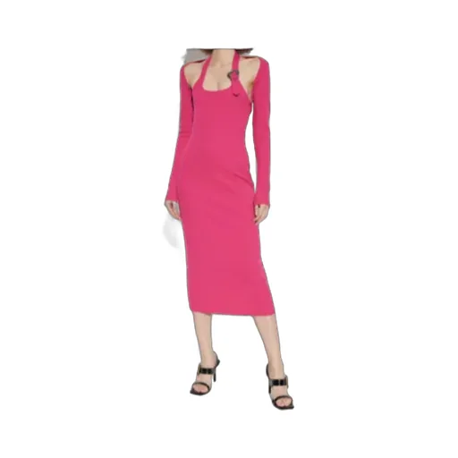 Halterneck Ribbed-Knit Midi Dress