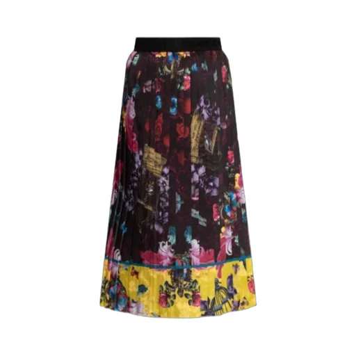 Pleated Floral-Print Midi Skirt