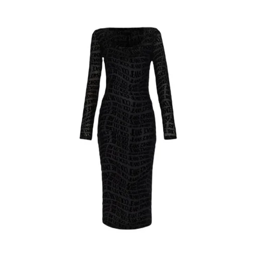 Logo-Print Long-Sleeve Midi Dress