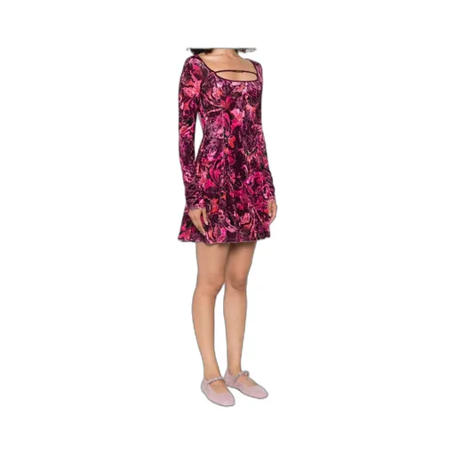 Floral-Print Velvet Mini Dress