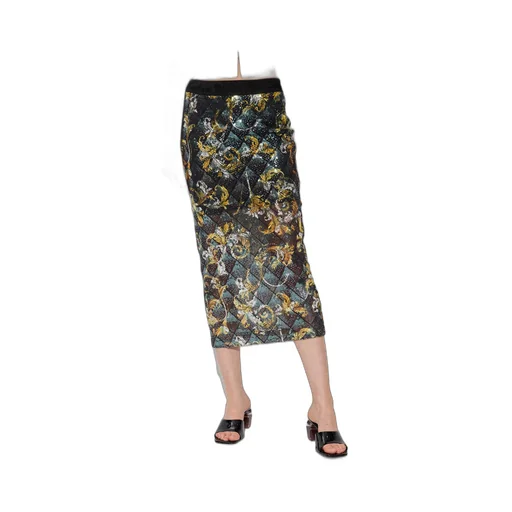 Barocco Pattern Sequin Embellished Midi Skirt