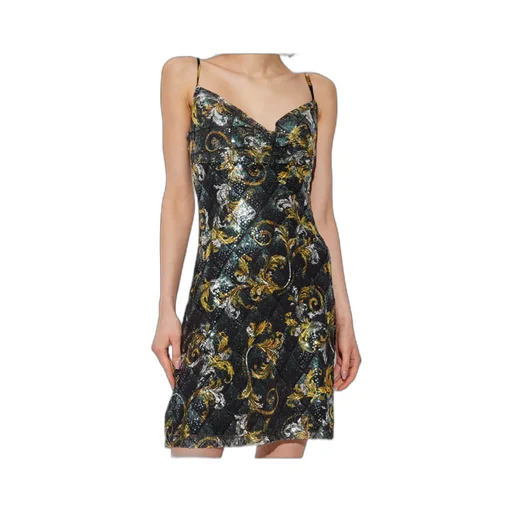 Barocco Pattern Sequin Embellished Mini Dress