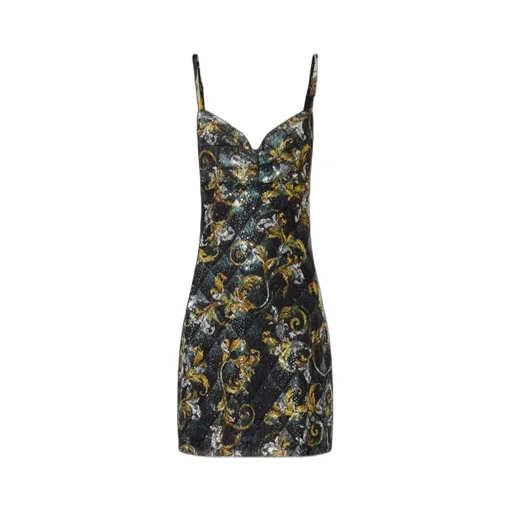 Barocco Pattern Sequin Embellished Mini Dress