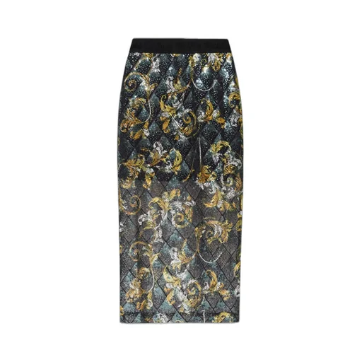 Barocco Pattern Sequin Embellished Midi Skirt