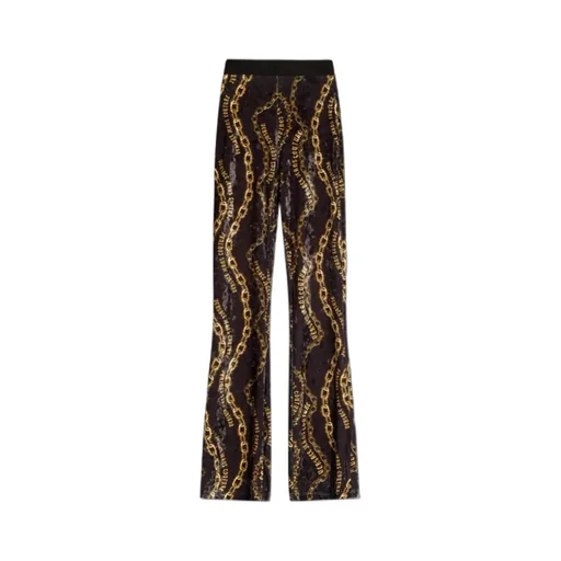 Chain-Printed Flared Velvet Trousers
