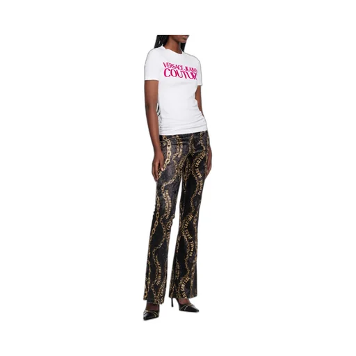 Chain-Printed Flared Velvet Trousers
