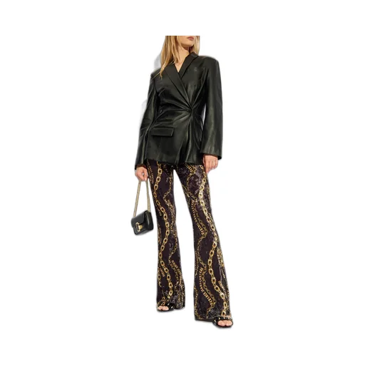 Chain-Printed Flared Velvet Trousers