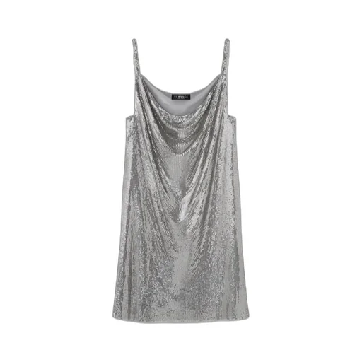 Cowl-Neck Spaghetti Strap Mesh Mini Dress