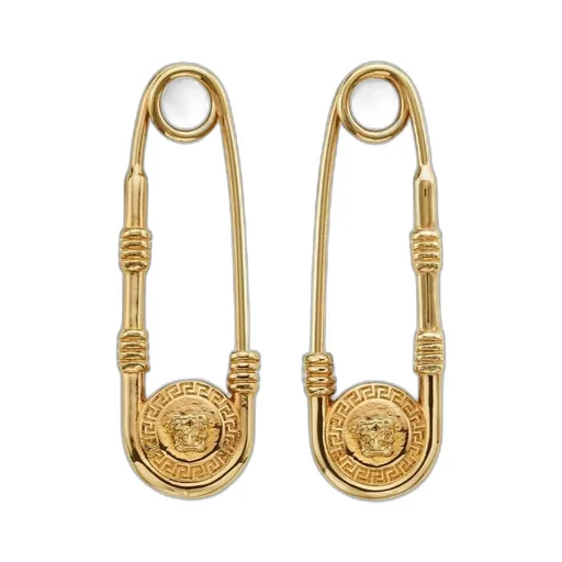 Head Motif Safety Pin-Detailed Earrings