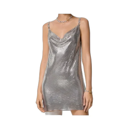 Cowl-Neck Spaghetti Strap Mesh Mini Dress