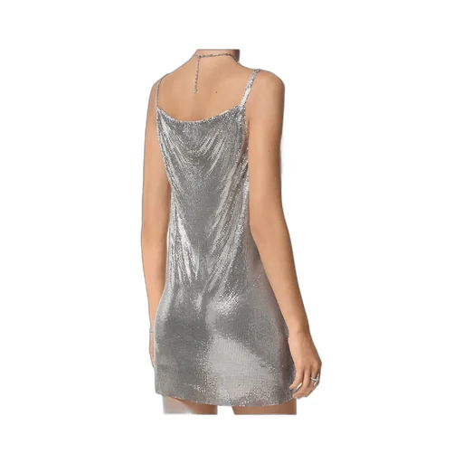 Cowl-Neck Spaghetti Strap Mesh Mini Dress