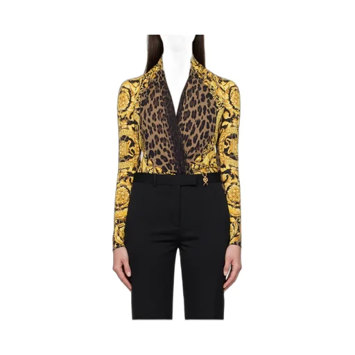 Pattern-Printed Draped Bodysuit