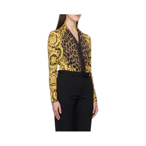 Pattern-Printed Draped Bodysuit