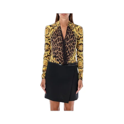 Pattern-Printed Draped Bodysuit