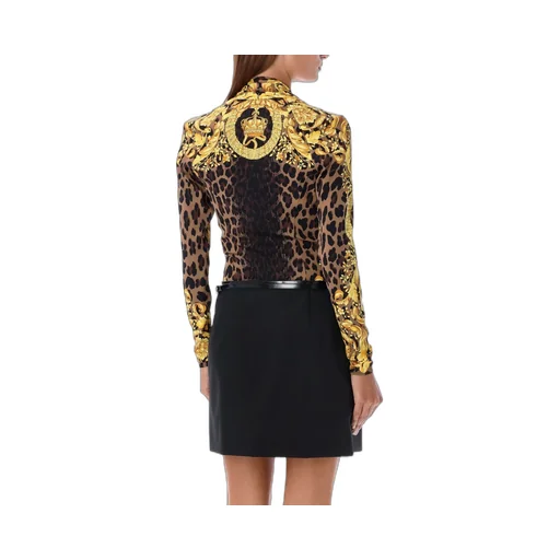 Pattern-Printed Draped Bodysuit