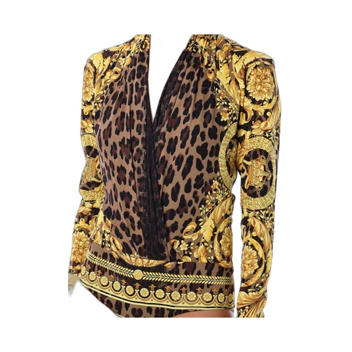 Pattern-Printed Draped Bodysuit