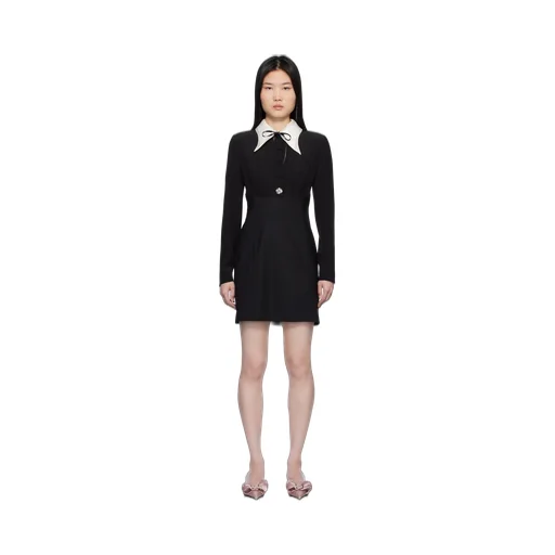 Pearl-Detailed Long-Sleeved Mini Dress