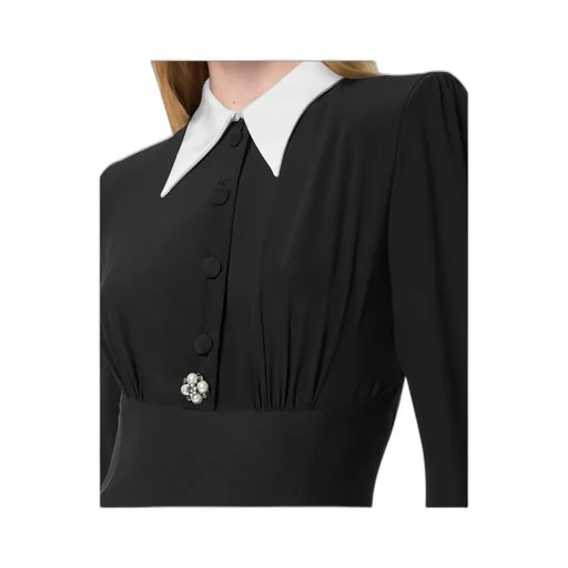 Pearl-Detailed Long-Sleeved Mini Dress