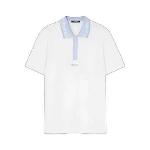 Greca-Collar Short-Sleeved Polo Shirt