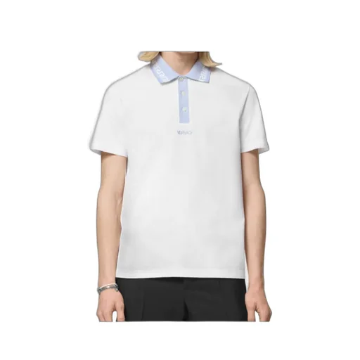 Greca-Collar Short-Sleeved Polo Shirt