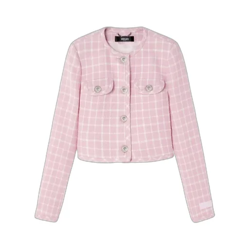 Checked Button-Up Cropped Jacket