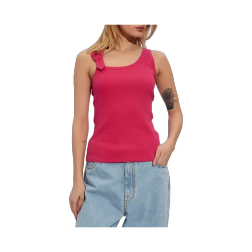 Buckle-Embellished Ribbed Tank Top