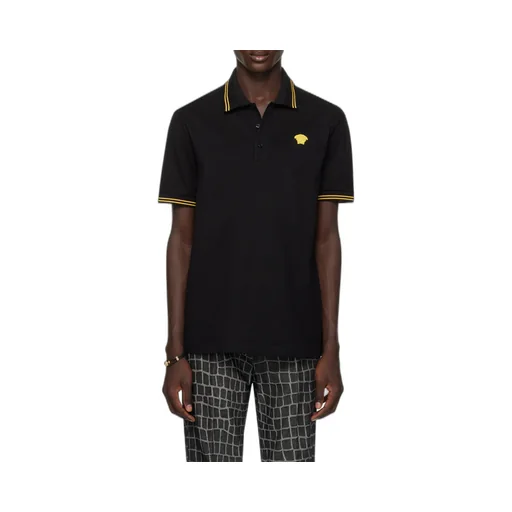 Medusa-Embroidered Short-Sleeved Polo Shirt