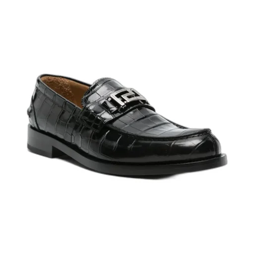 Greca Embossed Round-Toe Loafers