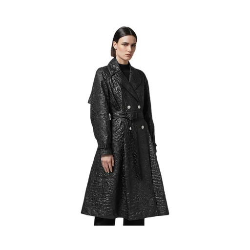 Embossed Belted Trench Coat