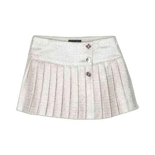 Medusa Buttons Pleated Tweed Mini Skirt