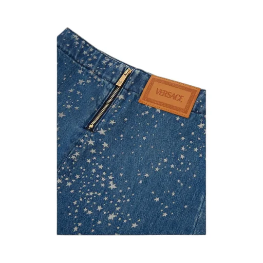 Star-Print Denim Miniskirt
