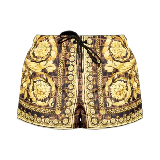 Pattern-Printed Drawstring Swim Shorts