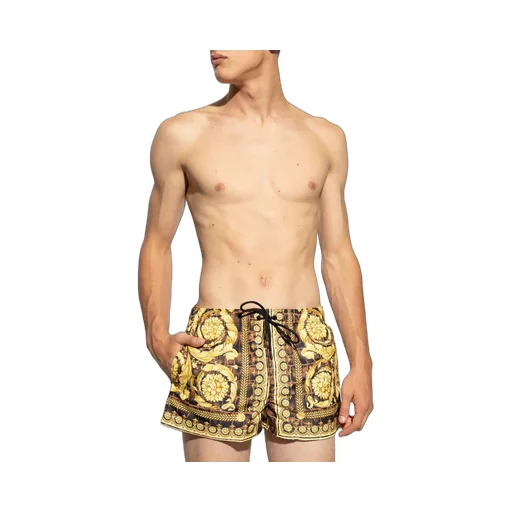 Pattern-Printed Drawstring Swim Shorts