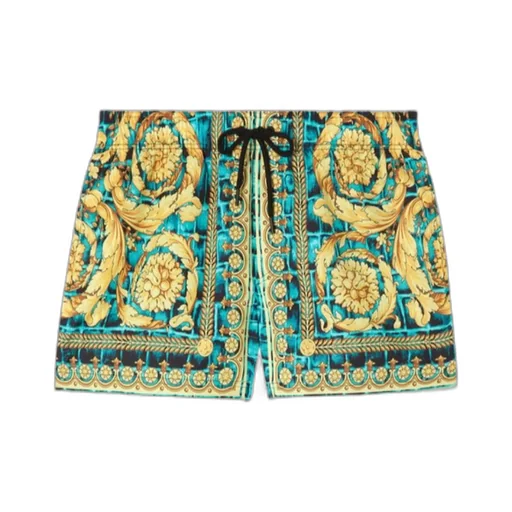 Pattern-Printed Drawstring Swim Shorts