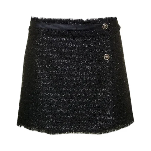 Frayed Hem Lurex Tweed Skirt