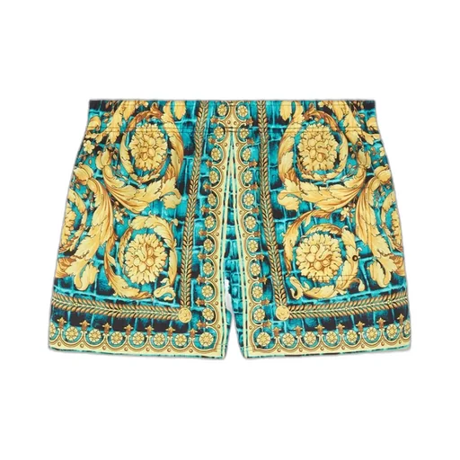 Pattern-Printed Drawstring Swim Shorts