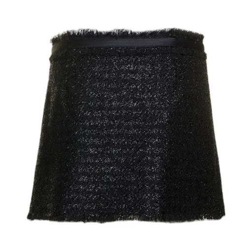 Frayed Hem Lurex Tweed Skirt