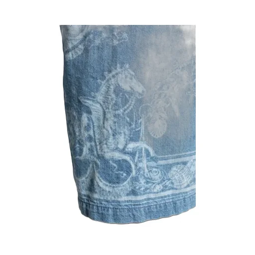 Pattern-Printed Drawstring Denim Shorts