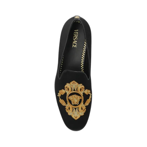 Medusa Head Embroidered Almond Toe Loafers